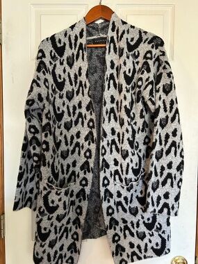 Premise Black and Gray Leopard Open Front Cardigan